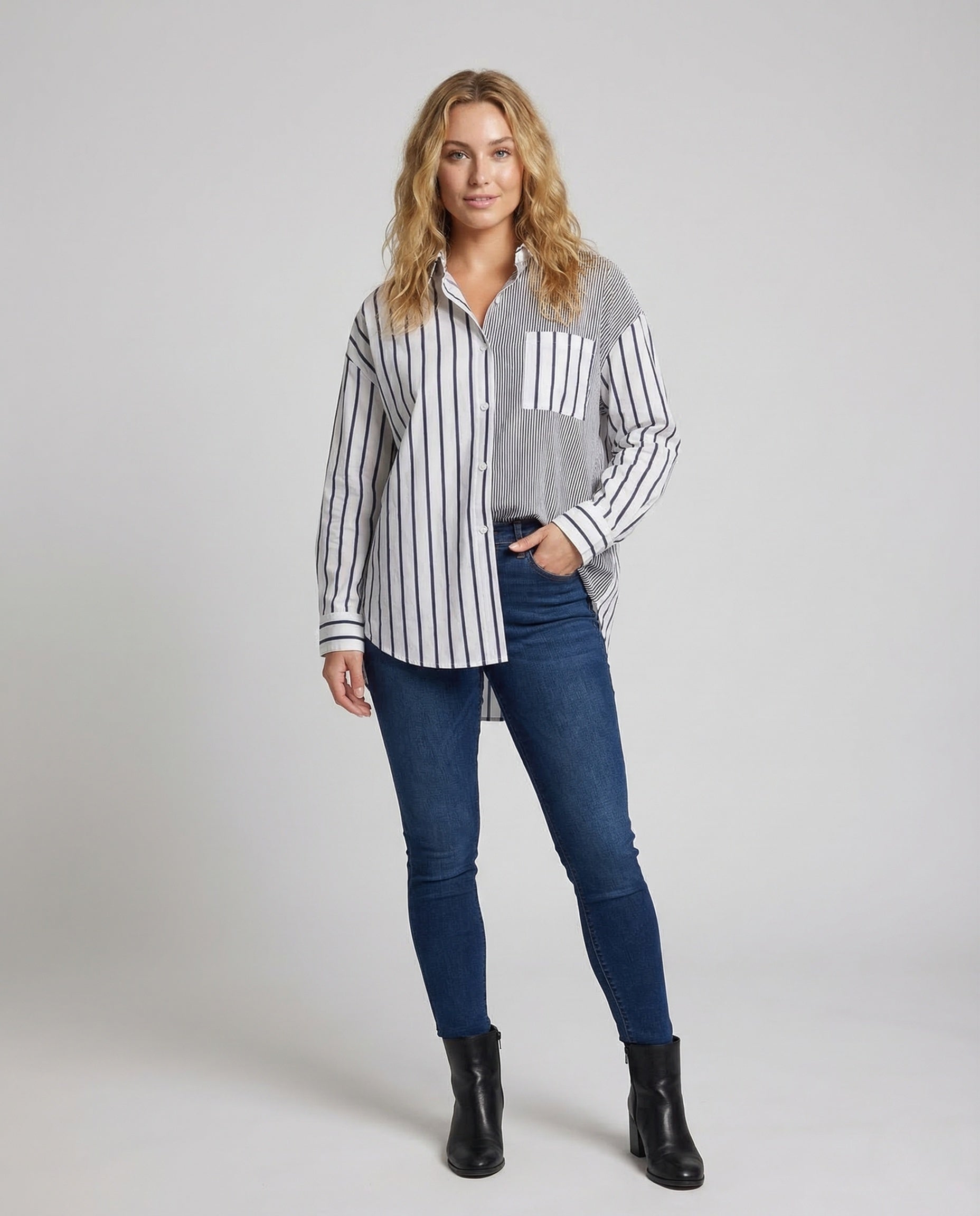 Damen Bluse Streifen Knopfleiste - Norvielle