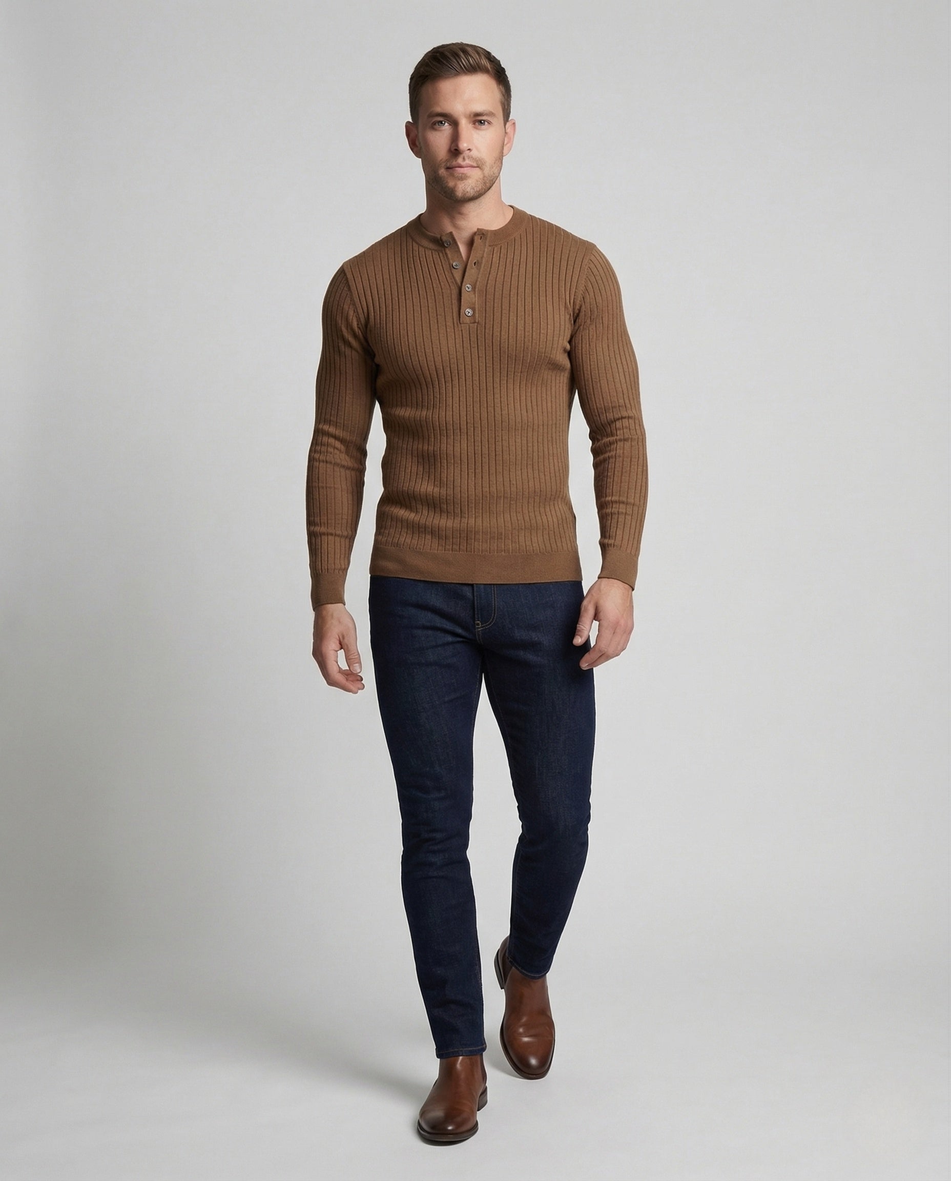 Herren Strickpullover Henley Knopfleiste - Norvielle