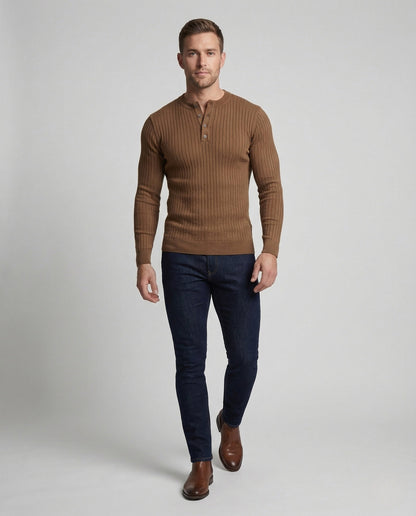 Herren Strickpullover Henley Knopfleiste - Norvielle