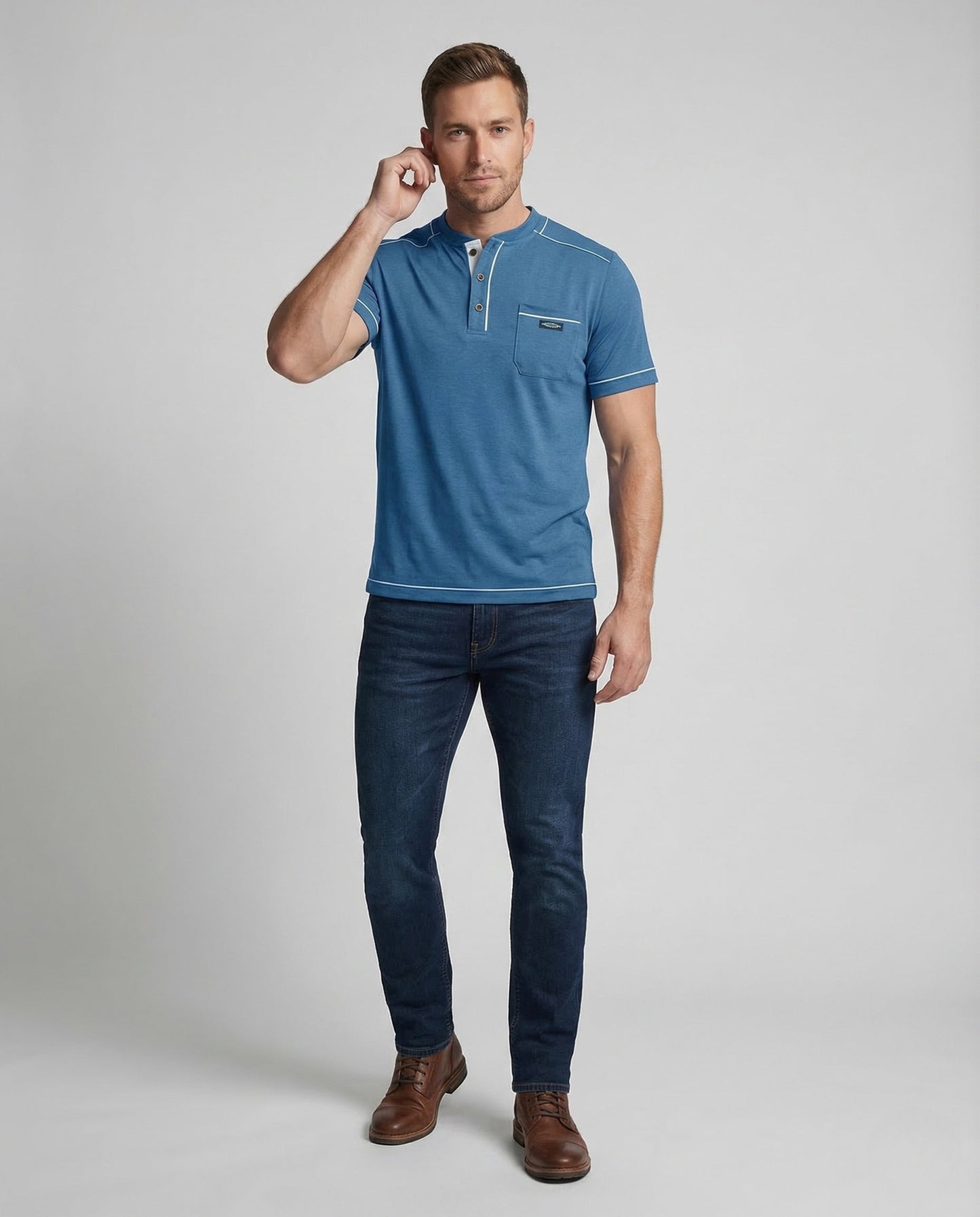 Herren Poloshirt Kurzarm Stehkragen mit Brusttasche - Norvielle