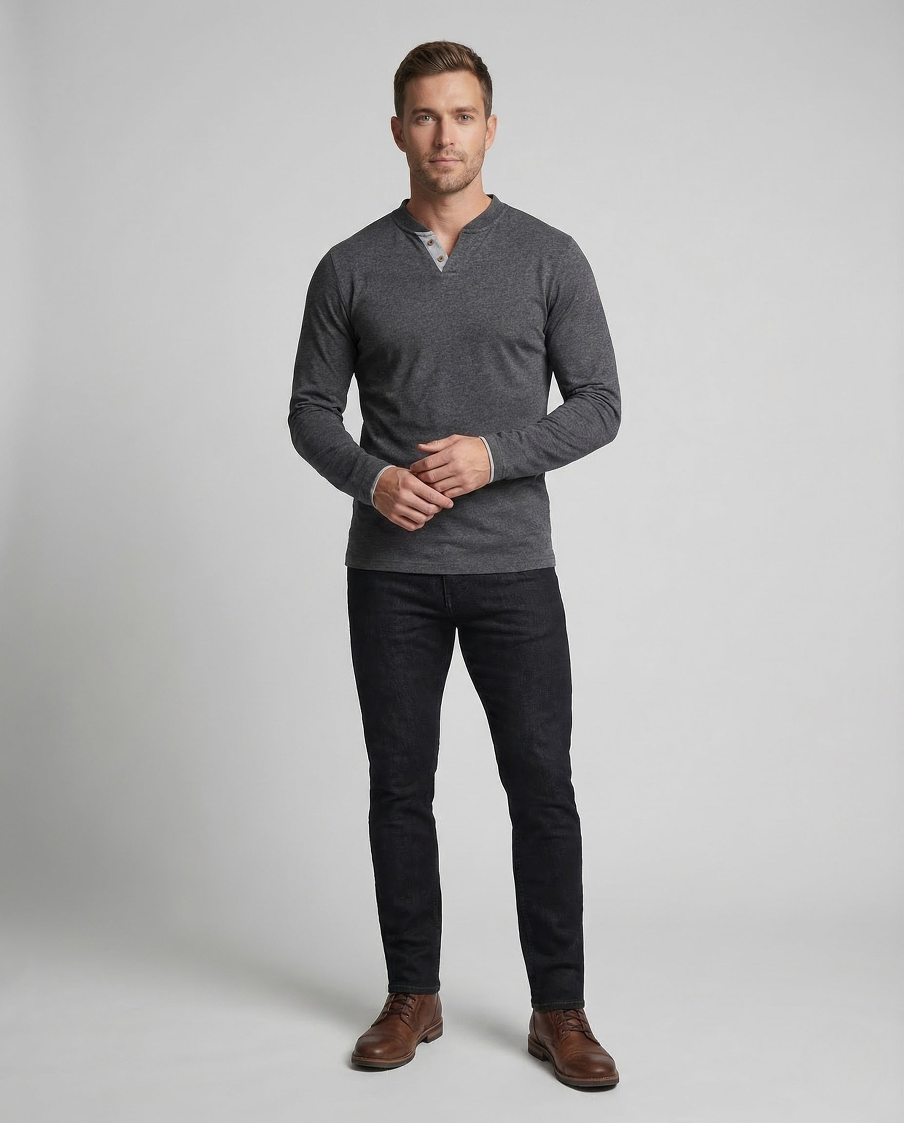 Herren Langarmshirt V-Ausschnitt mit Knopfleiste - Norvielle