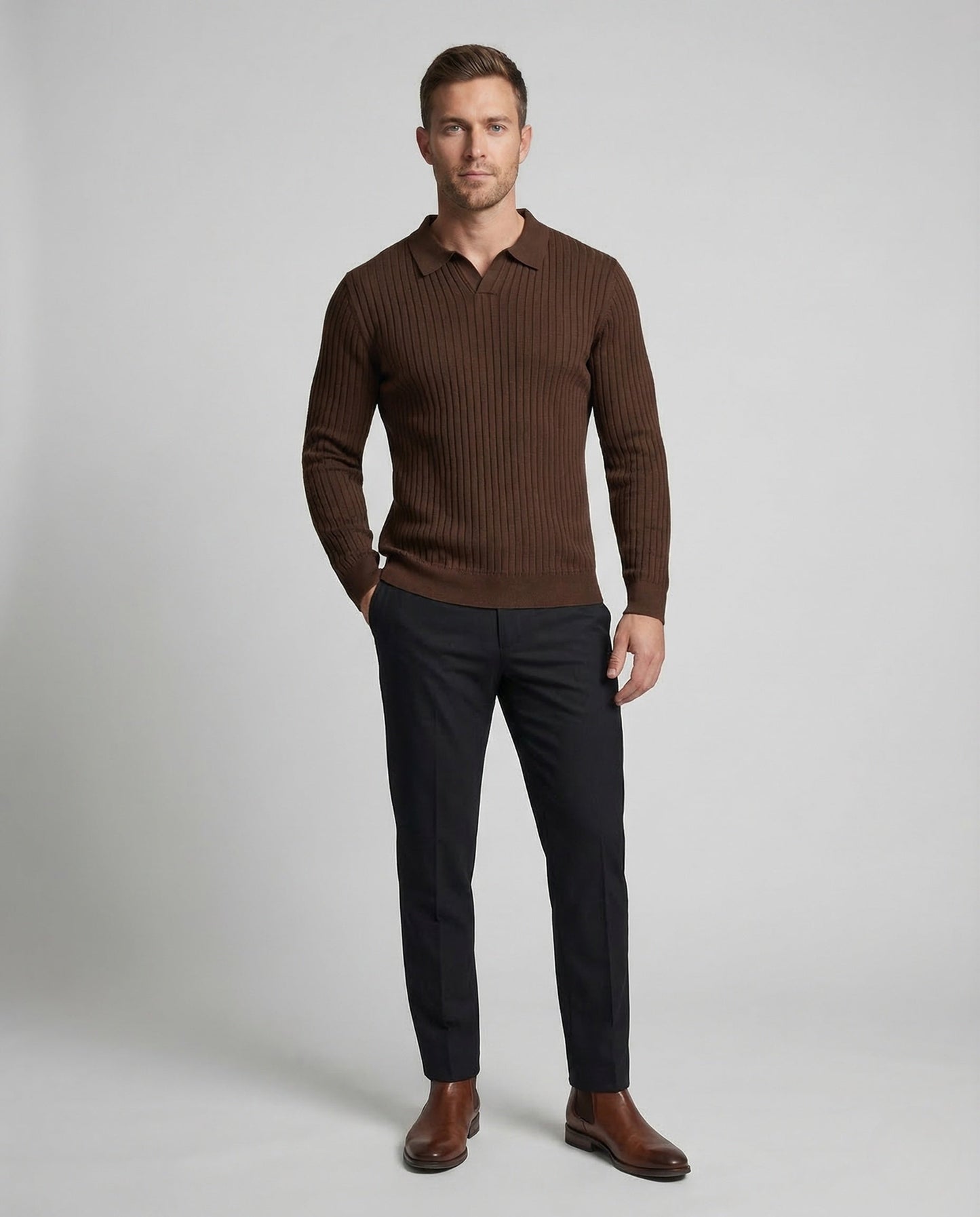 Herren Polo Rippenstrick Kentkragen - Norvielle
