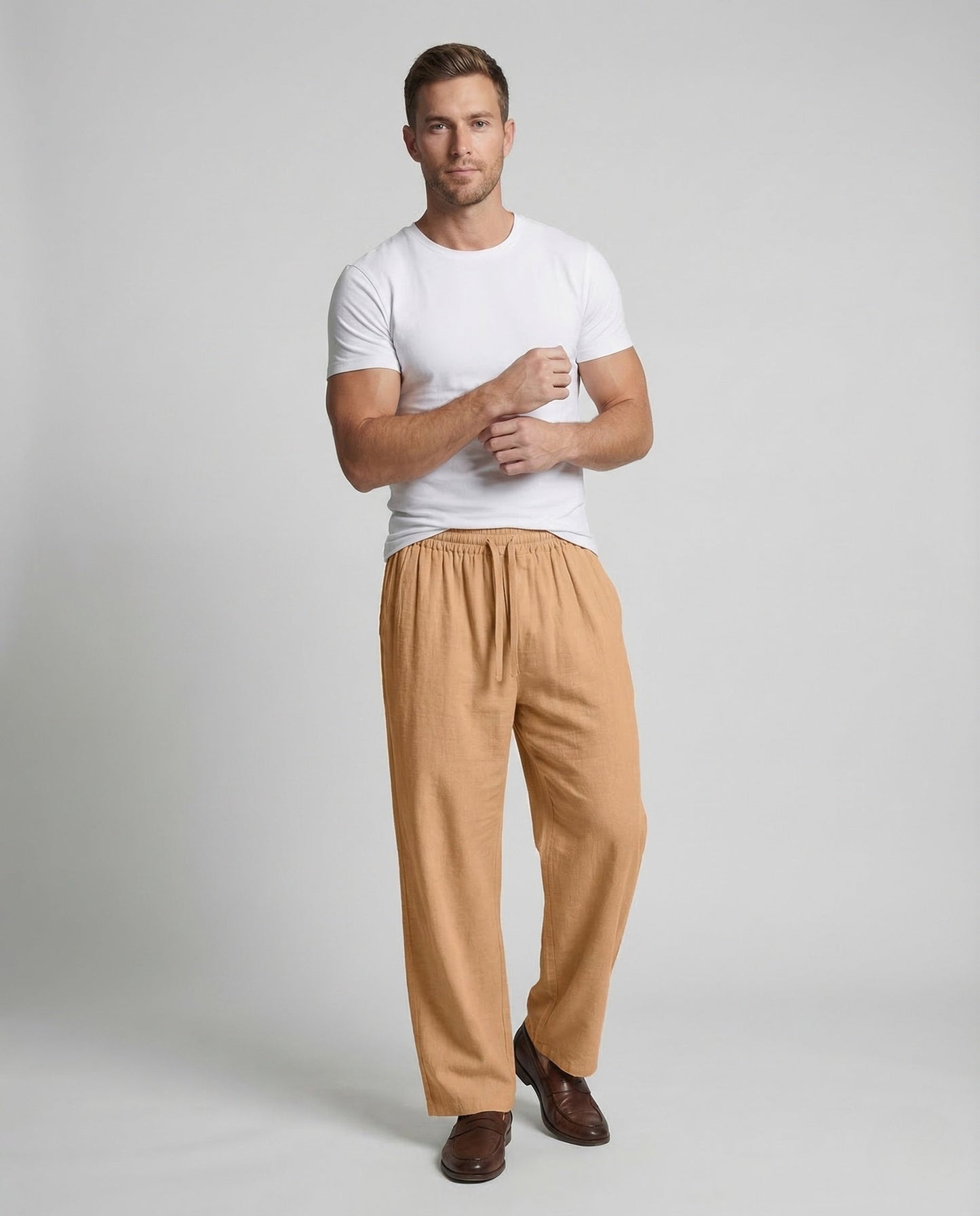 Herren Leinenhose Weit Bein Elastischer Bund - Norvielle