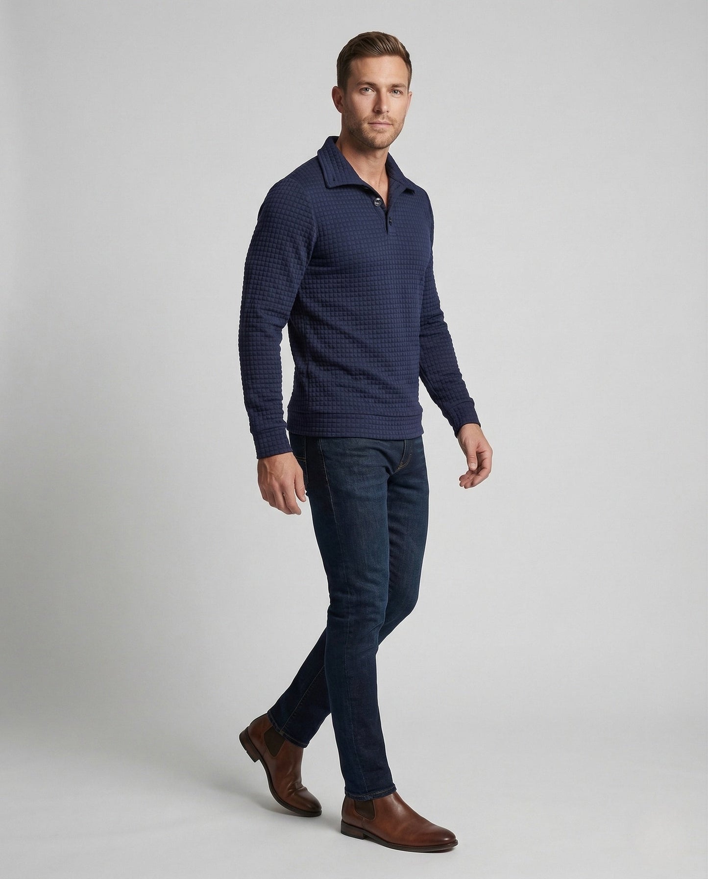 Herren Waffelstrick Pullover mit Polokragen - Norvielle