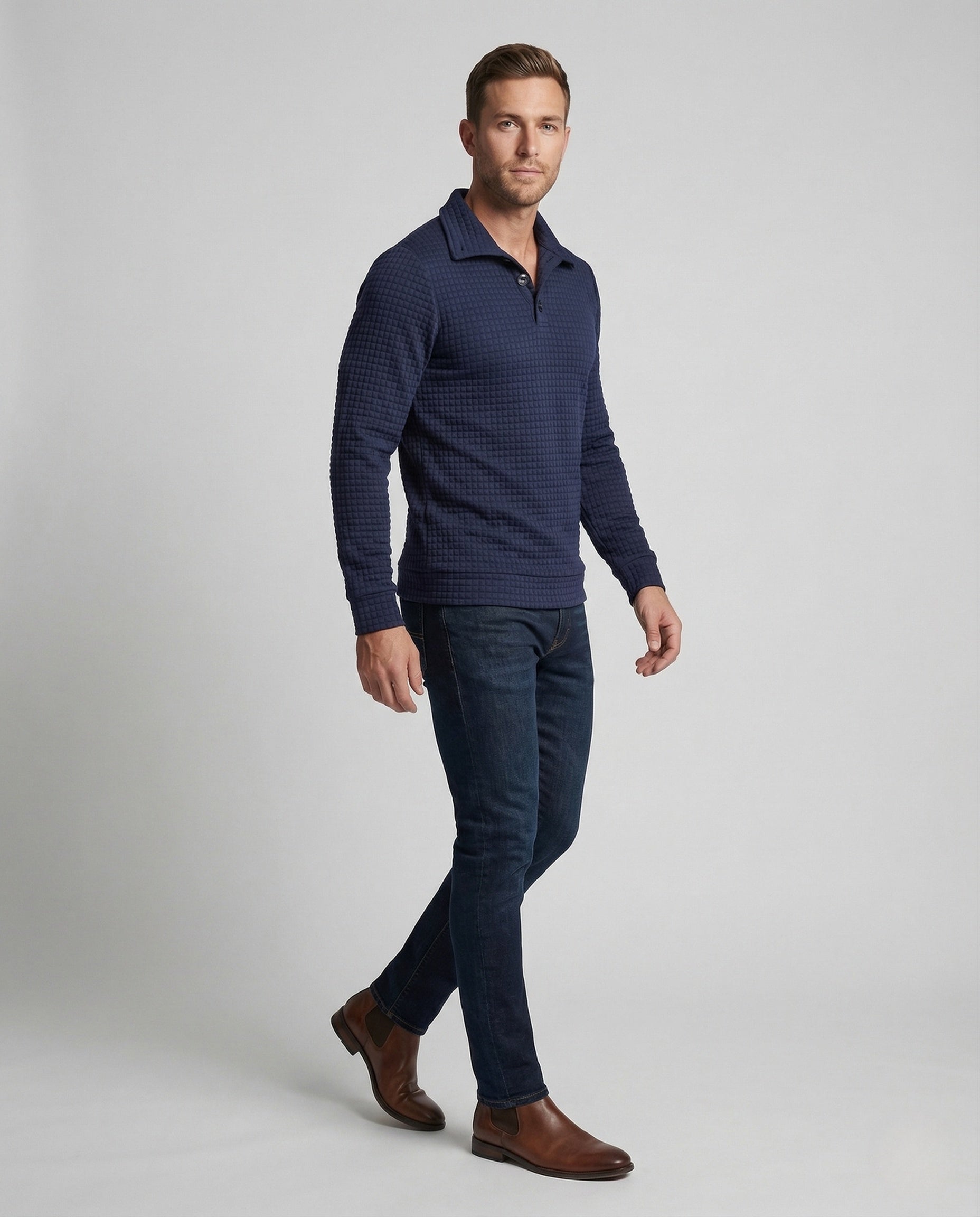 Herren Waffelstrick Pullover mit Polokragen - Norvielle