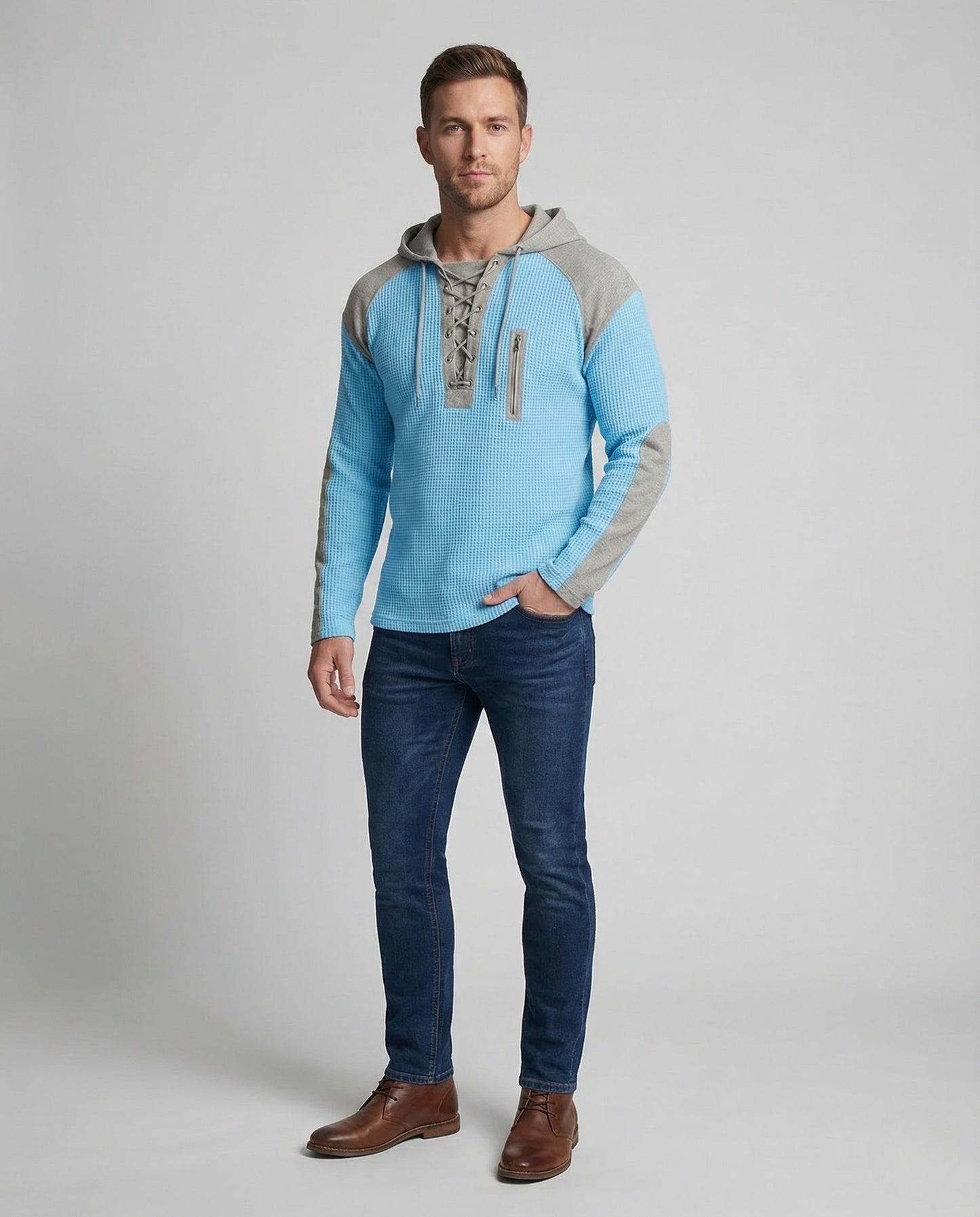 Herren Waffelstrick Hoodie mit Kapuze und Reißverschluss - Norvielle