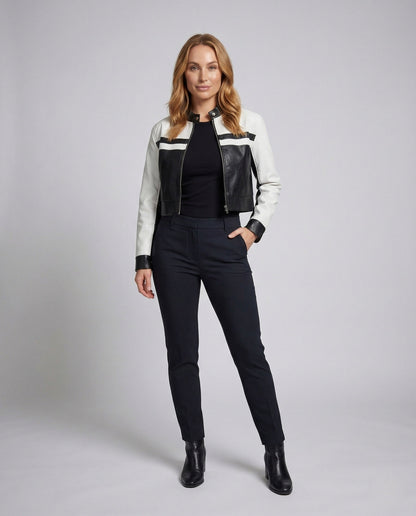 Damen Bikerjacke Kunstleder Kurz Reißverschluss Schwarz - Norvielle
