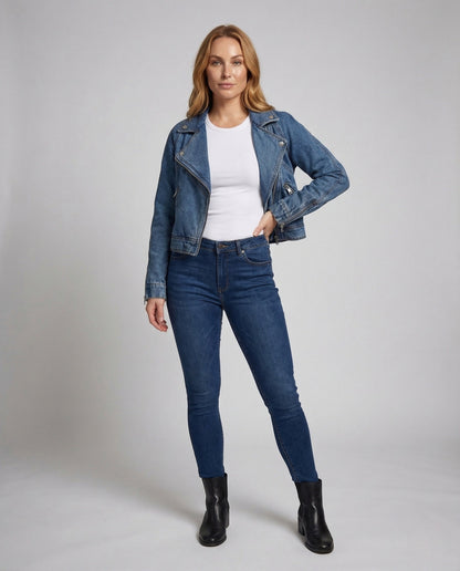 Damen Lederjacke Bikerstyle Reißverschluss Schwarz - Norvielle