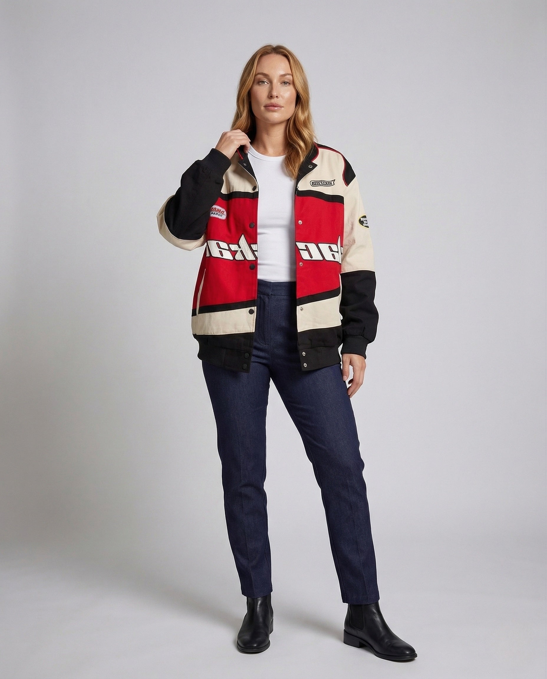 Damen Bomberjacke mit Patches Stehkragen - Norvielle