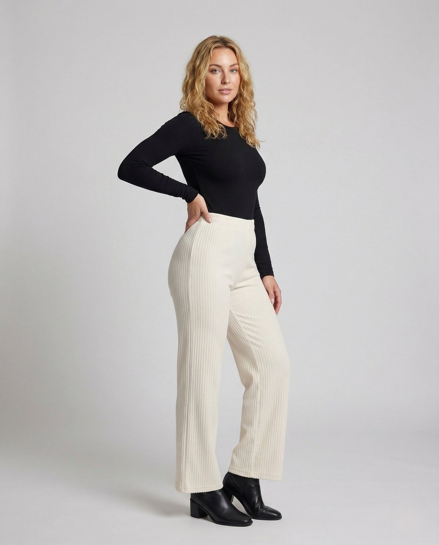 Damen Relaxhose Rippjersey Elastikbund Schwarz - Norvielle
