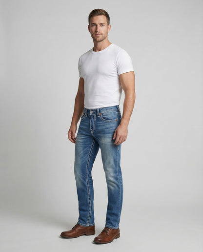 Herren Jeans Gerade Mit Kontrastnähten - Norvielle