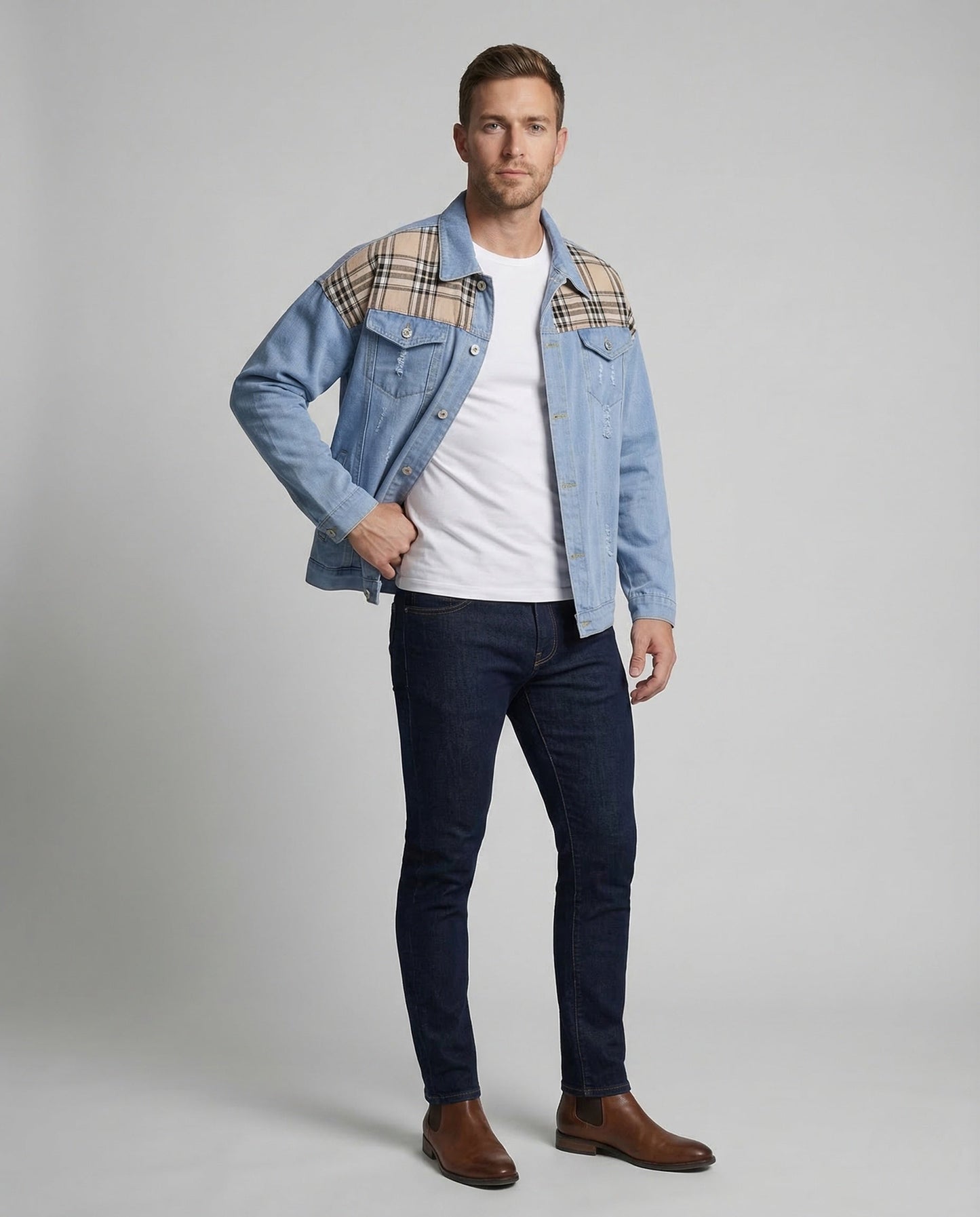 Herren Jeansjacke Karomuster Locker - Norvielle