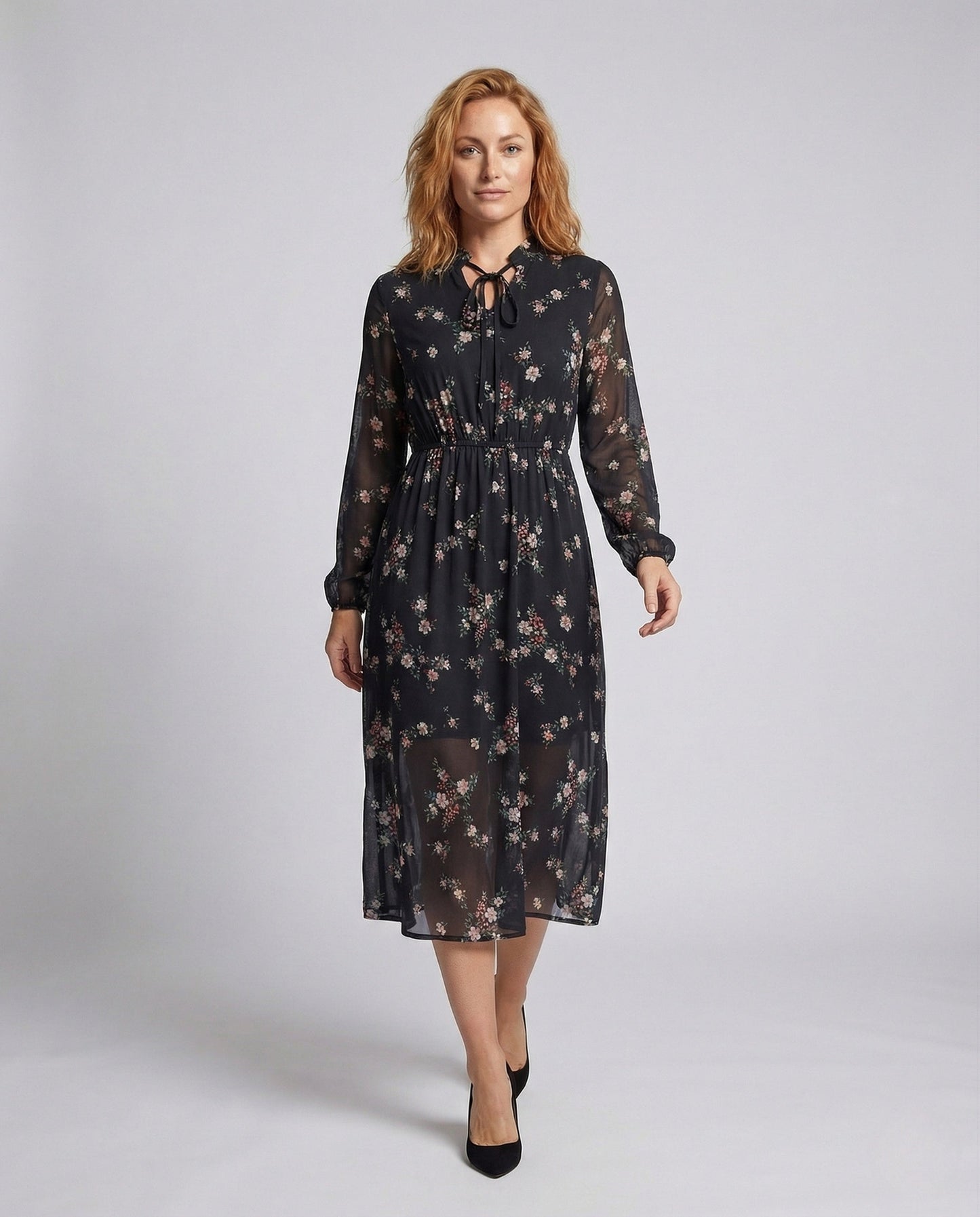 Damen Maxikleid A-Linie Chiffon Blumenmuster - Norvielle