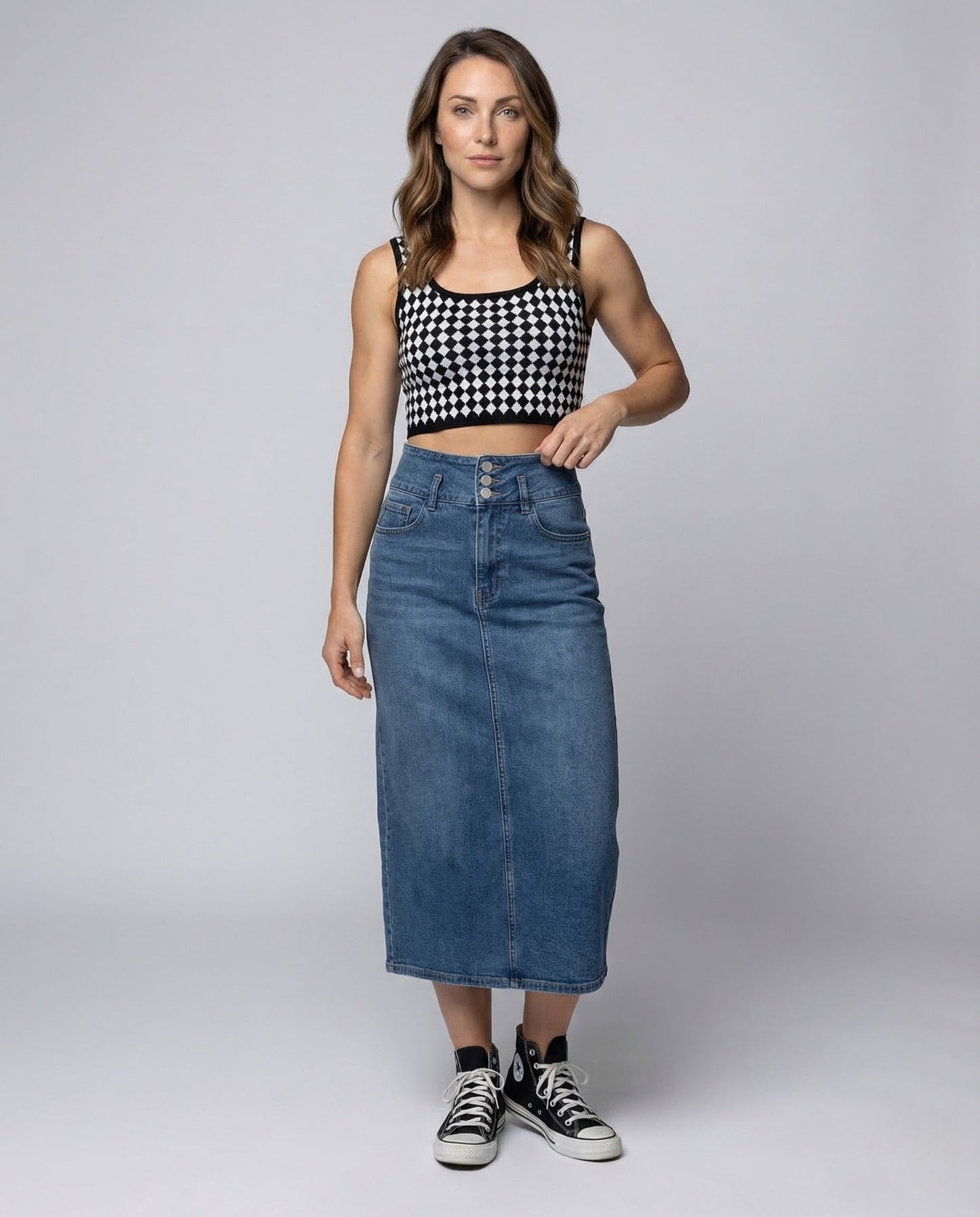 Damen Midirock Jeans Frontschlitz - Norvielle
