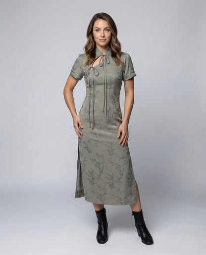 Damen Maxikleid mit Mandarin-Kragen und Seitenschlitz - Norvielle