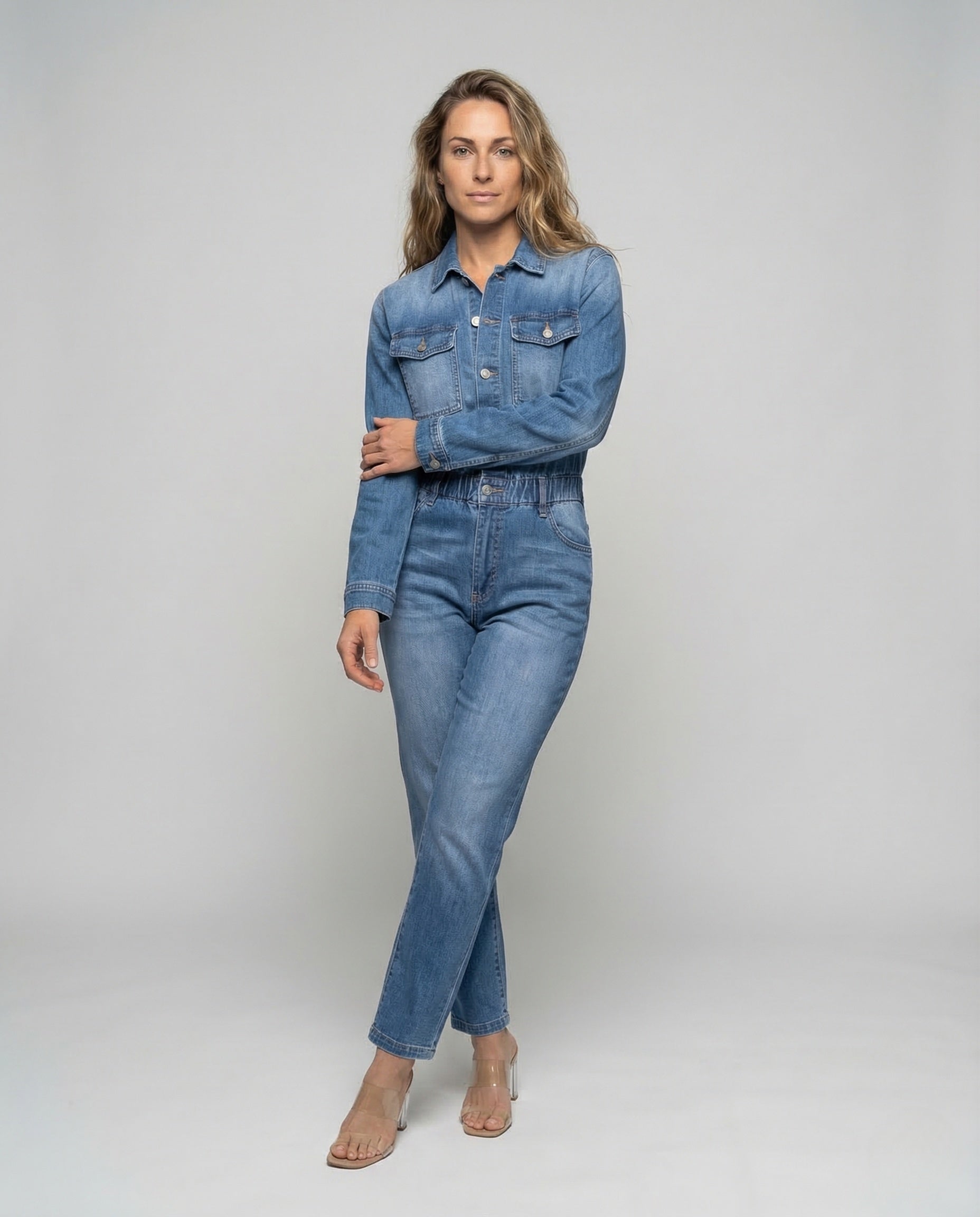 Damen Taillierter Jeans-Overall Elastikbund - Norvielle
