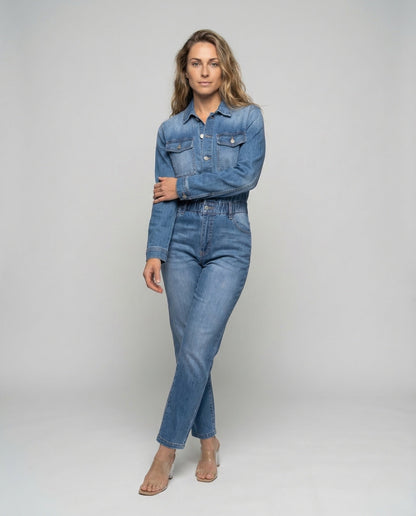 Damen Taillierter Jeans-Overall Elastikbund - Norvielle