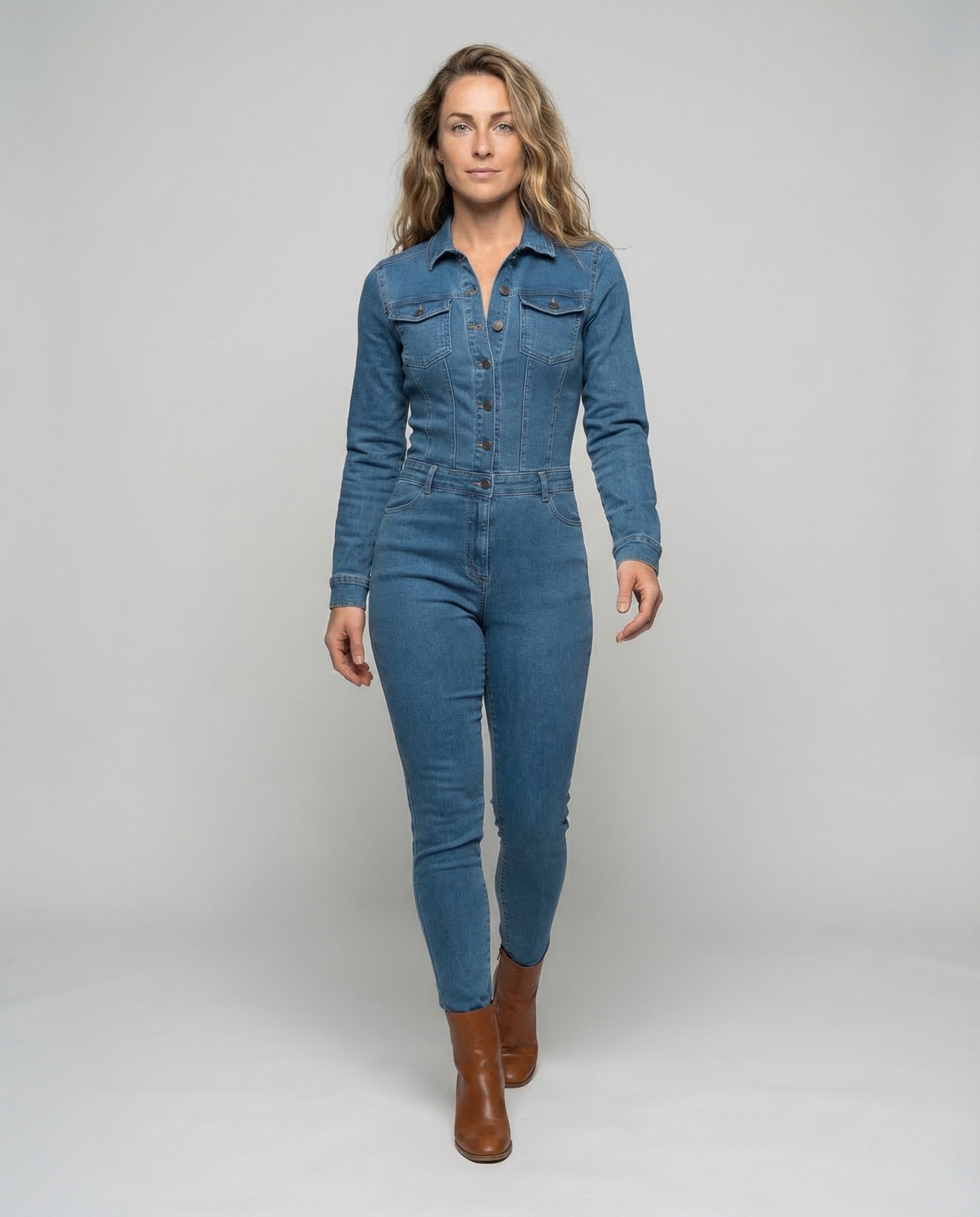 Damen Jeans-Overall Tailliert mit Knopfleiste - Norvielle