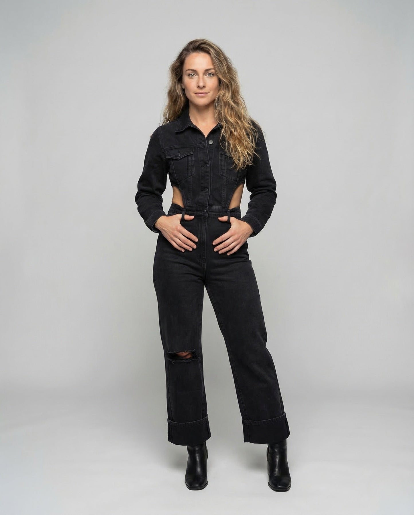 Damen Jeans-Set mit Kurzjacke und Weite Hose - Norvielle