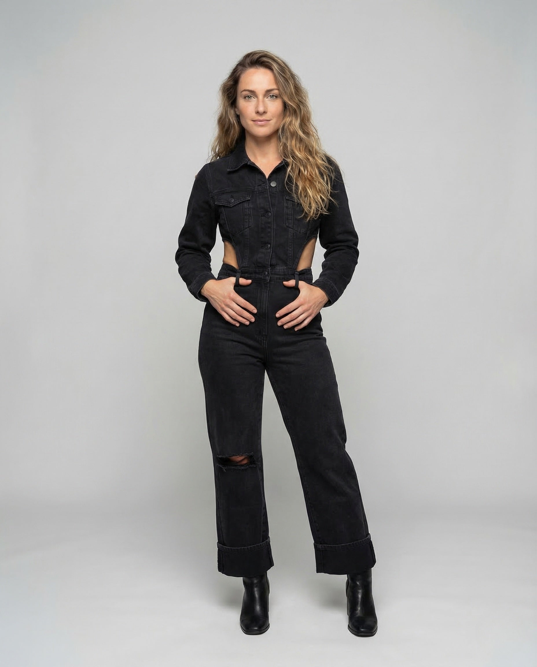 Damen Jeans-Set mit Kurzjacke und Weite Hose - Norvielle