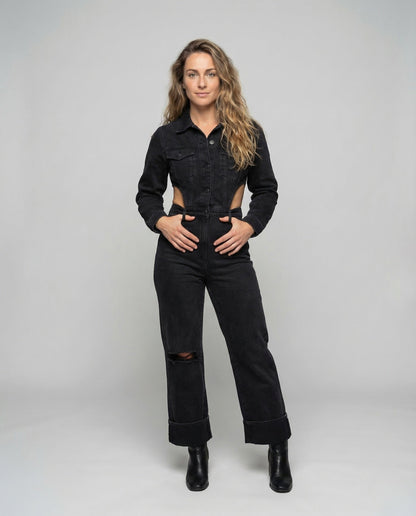 Damen Jeans-Set mit Kurzjacke und Weite Hose - Norvielle