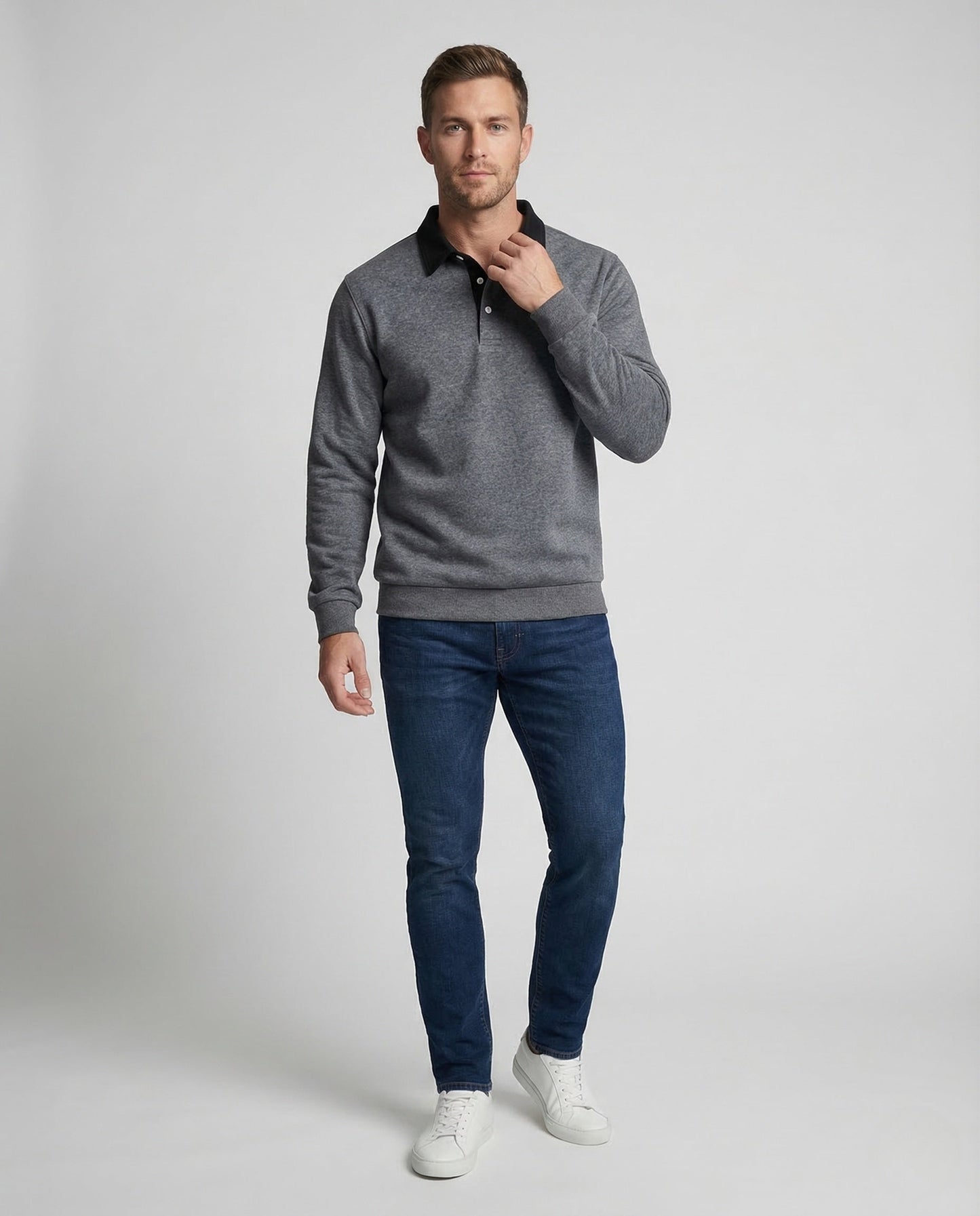 Herren Langarm Poloshirt Mit Kontrastkragen - Norvielle