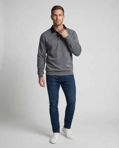 Herren Langarm Poloshirt Mit Kontrastkragen - Norvielle
