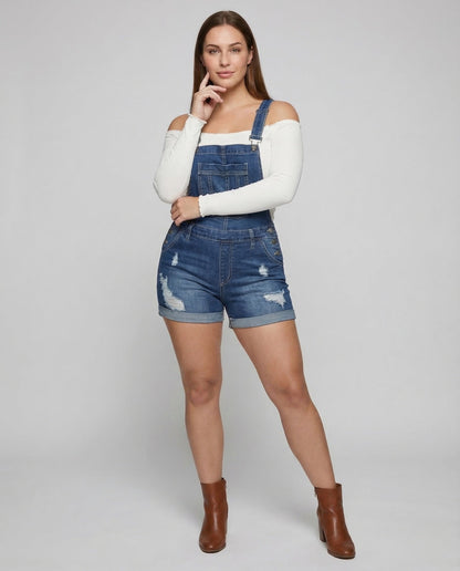 Damen Latzshorts Jeans Used-Look - Norvielle
