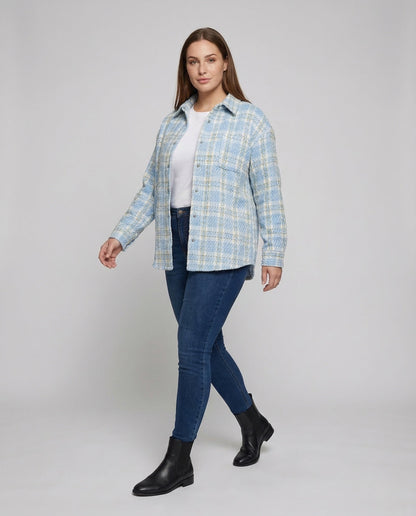 Damen Bouclé Overshirt Kariert wird zu: Damen Bouclé Overshirt Kariert - Norvielle