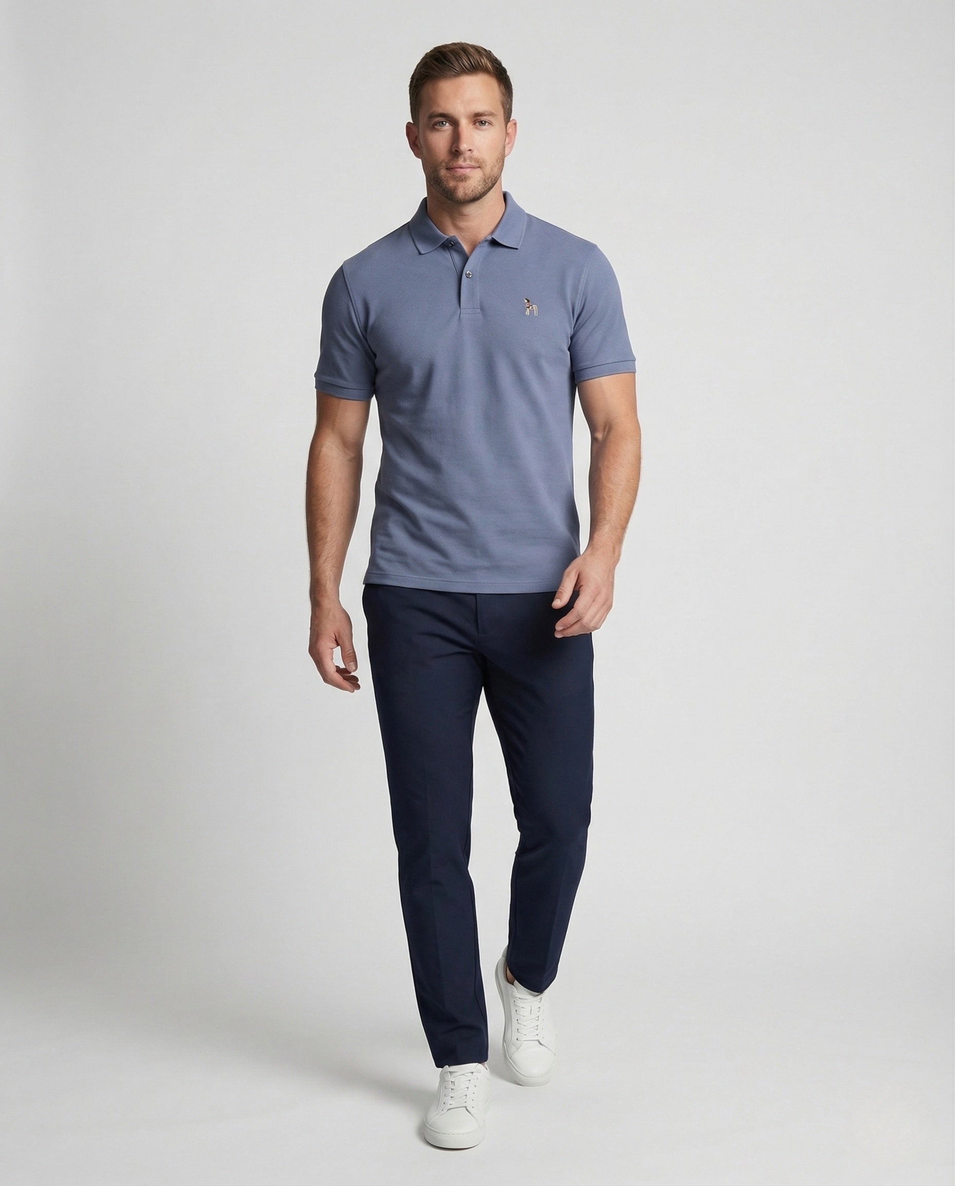 Herren Poloshirt Piqué Monogramm Weiß - Norvielle