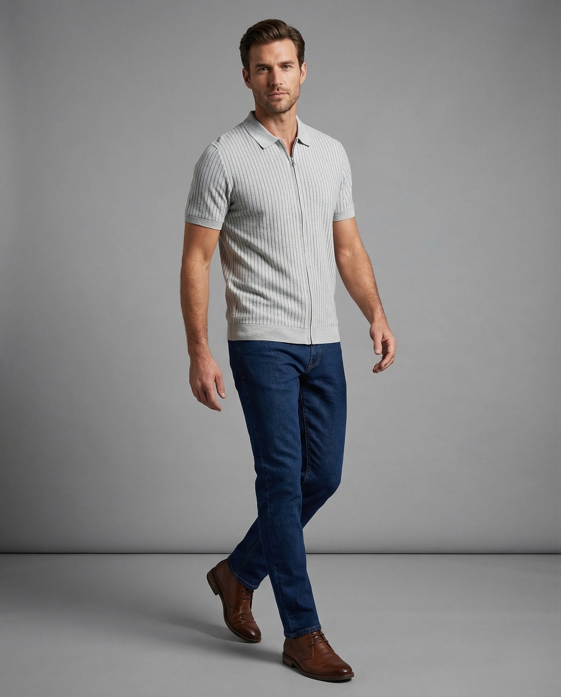 Herren Poloshirt Slim Reißverschluss - Norvielle