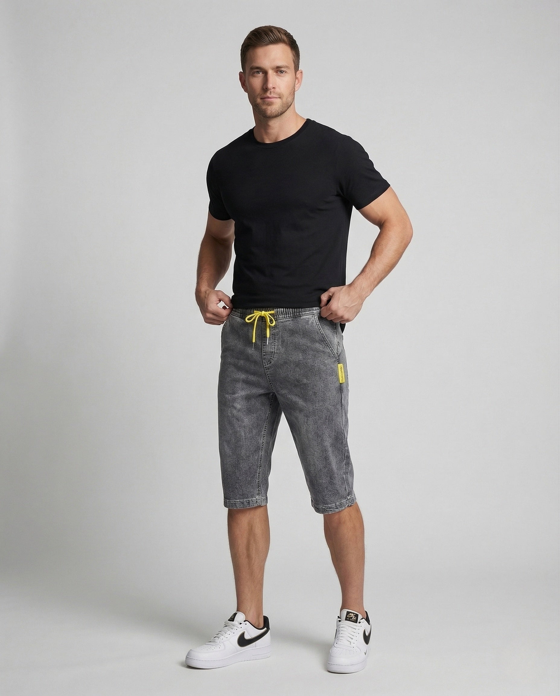 Herren Jeansshorts Knielang Elastikbund - Norvielle
