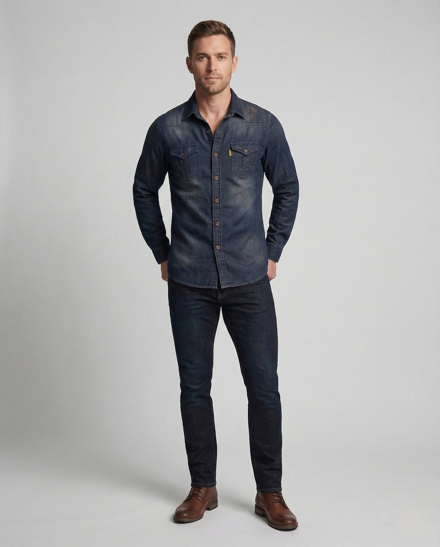Herren Slim Fit Jeanshemd mit Brusttaschen - Norvielle