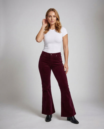 Damen High Waist Cordhose Stretch Schlag - Norvielle