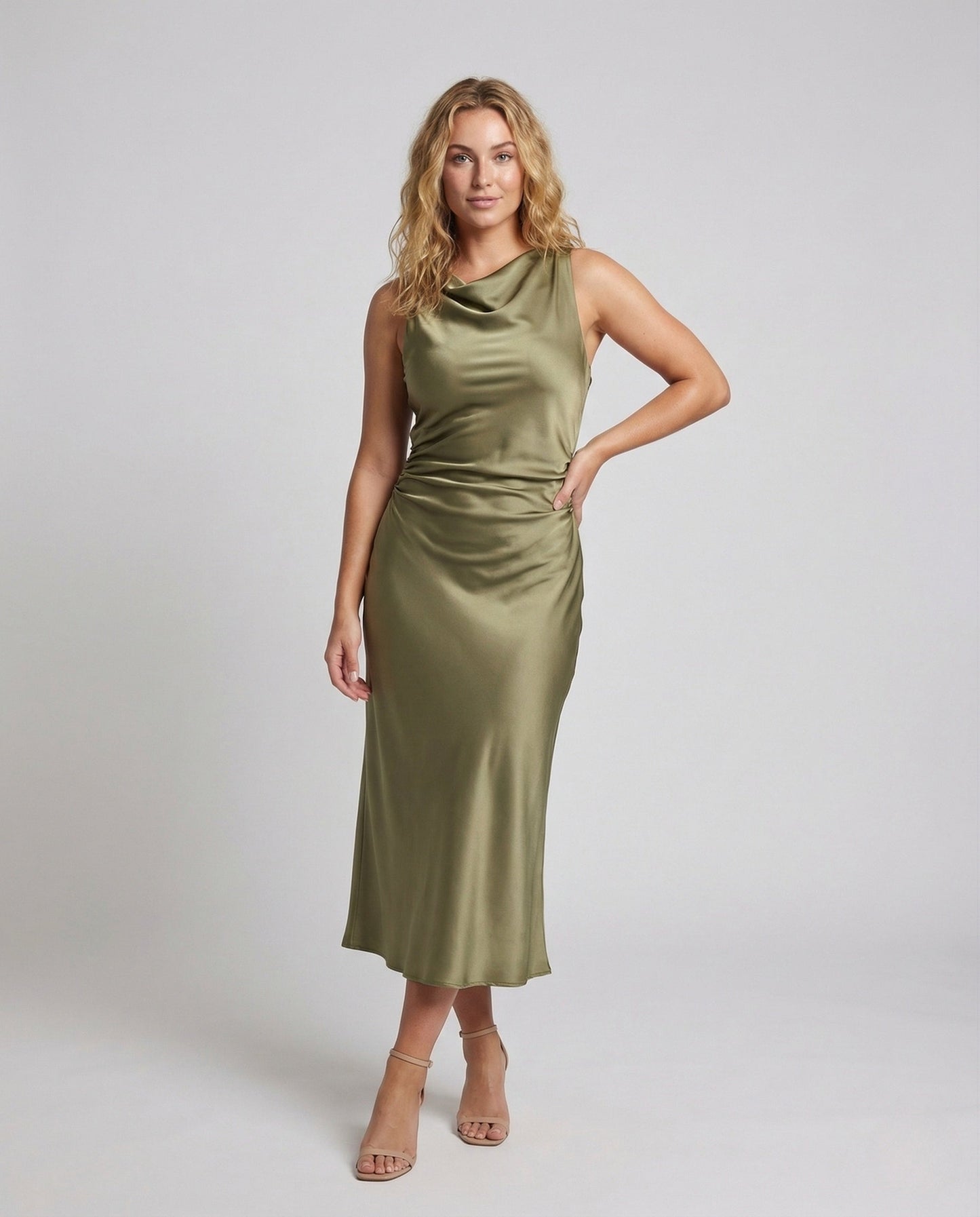 Damen Maxikleid aus Satin mit Wasserfall-Ausschnitt - Norvielle