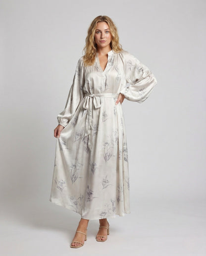 Damen Maxikleid Seidenoptik Ballonärmel - Norvielle