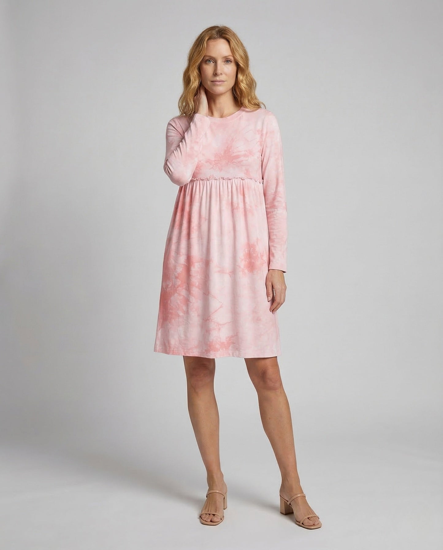 Damen Midikleid Langarm Jersey Raffung - Norvielle
