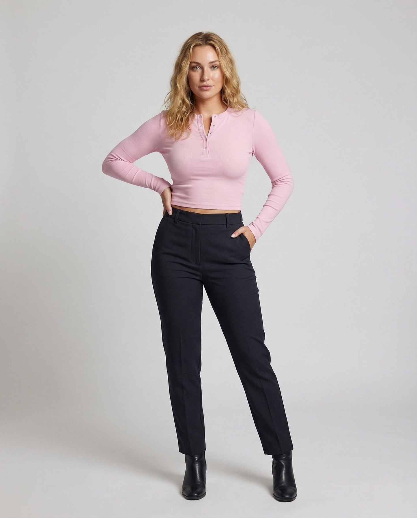Damen Langarmshirt Rippoptik mit Druckknöpfen Weiß - Norvielle