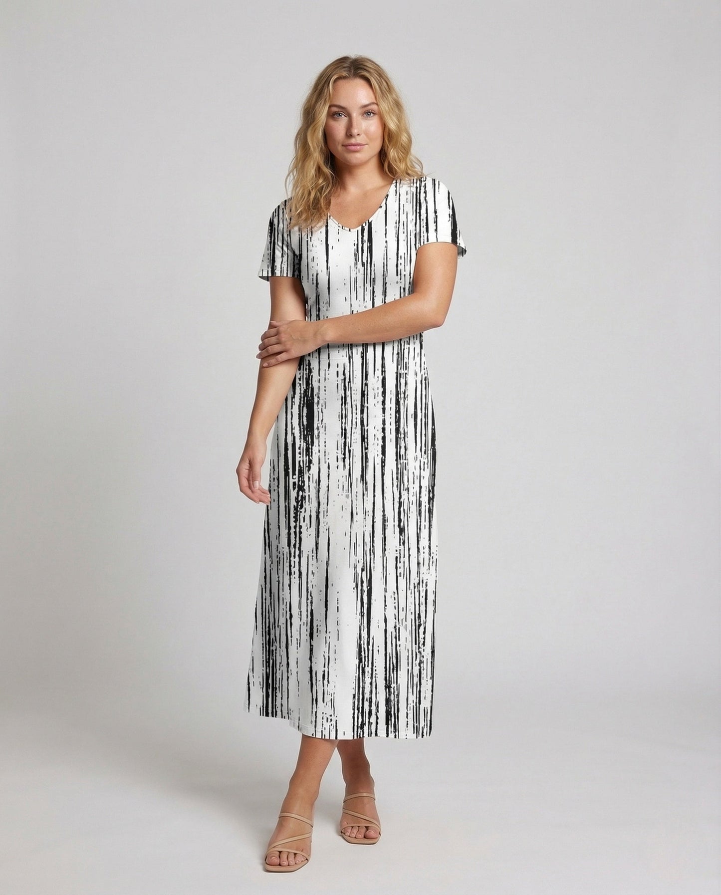 Damen Maxikleid A-Linie Kurzarm Muster - Norvielle