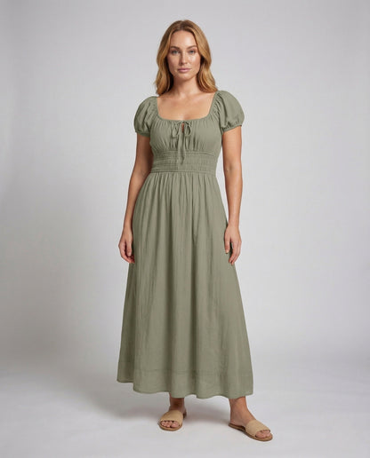 Damen Maxikleid mit Puffärmeln und Smockoptik - Norvielle