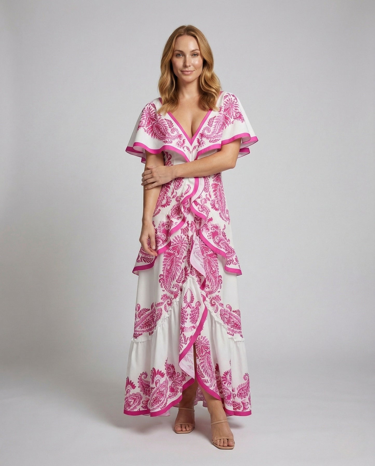 Damen Maxikleid mit V-Ausschnitt und Volant - Norvielle