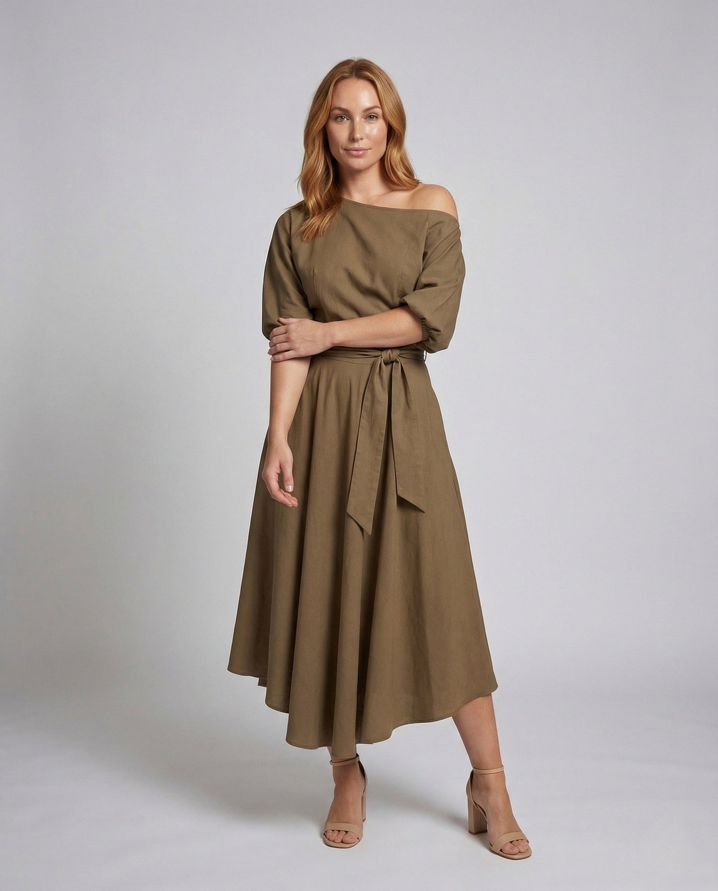 Damen A-Linie Wickelkleid Schulterfrei - Norvielle