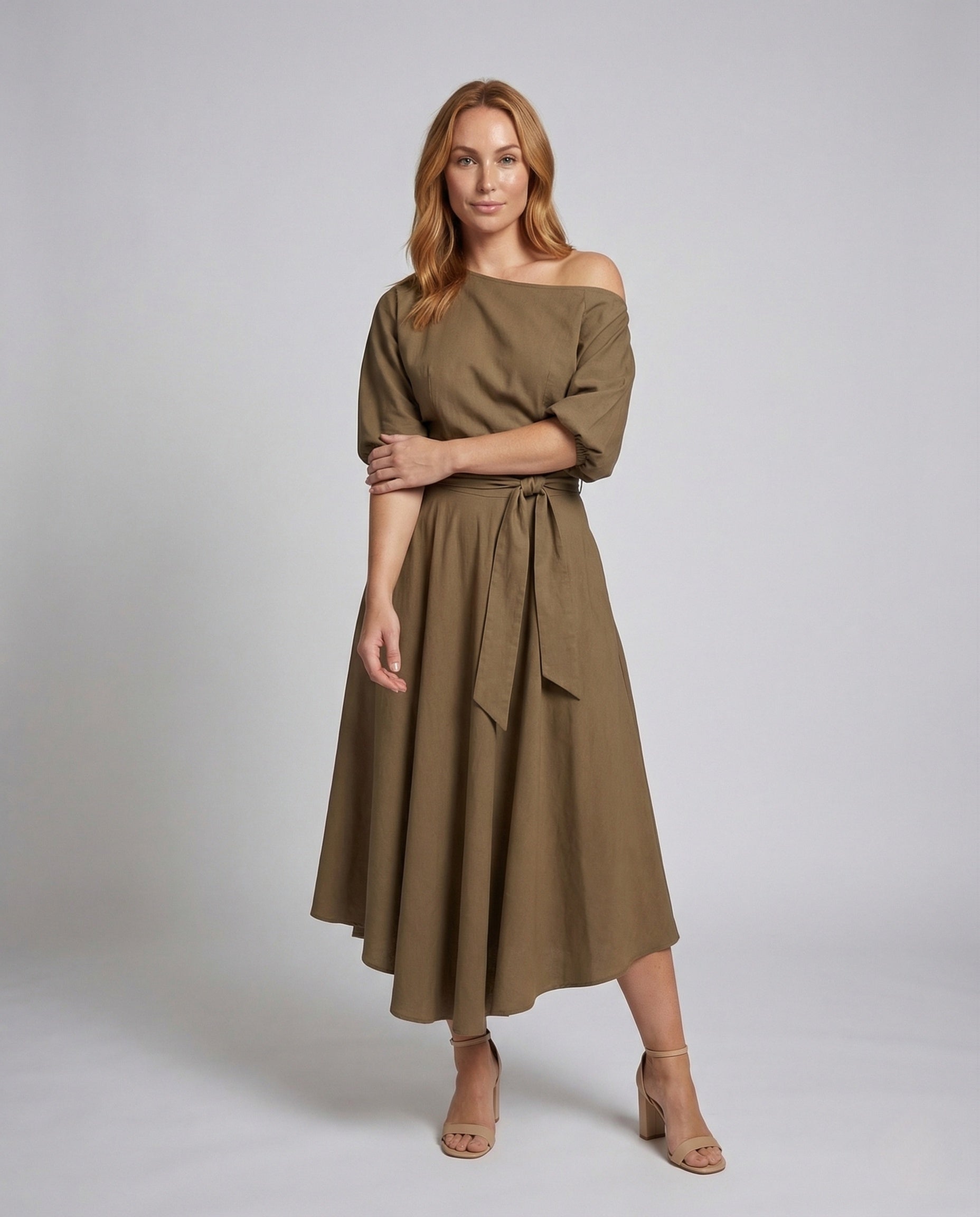 Damen A-Linie Wickelkleid Schulterfrei - Norvielle