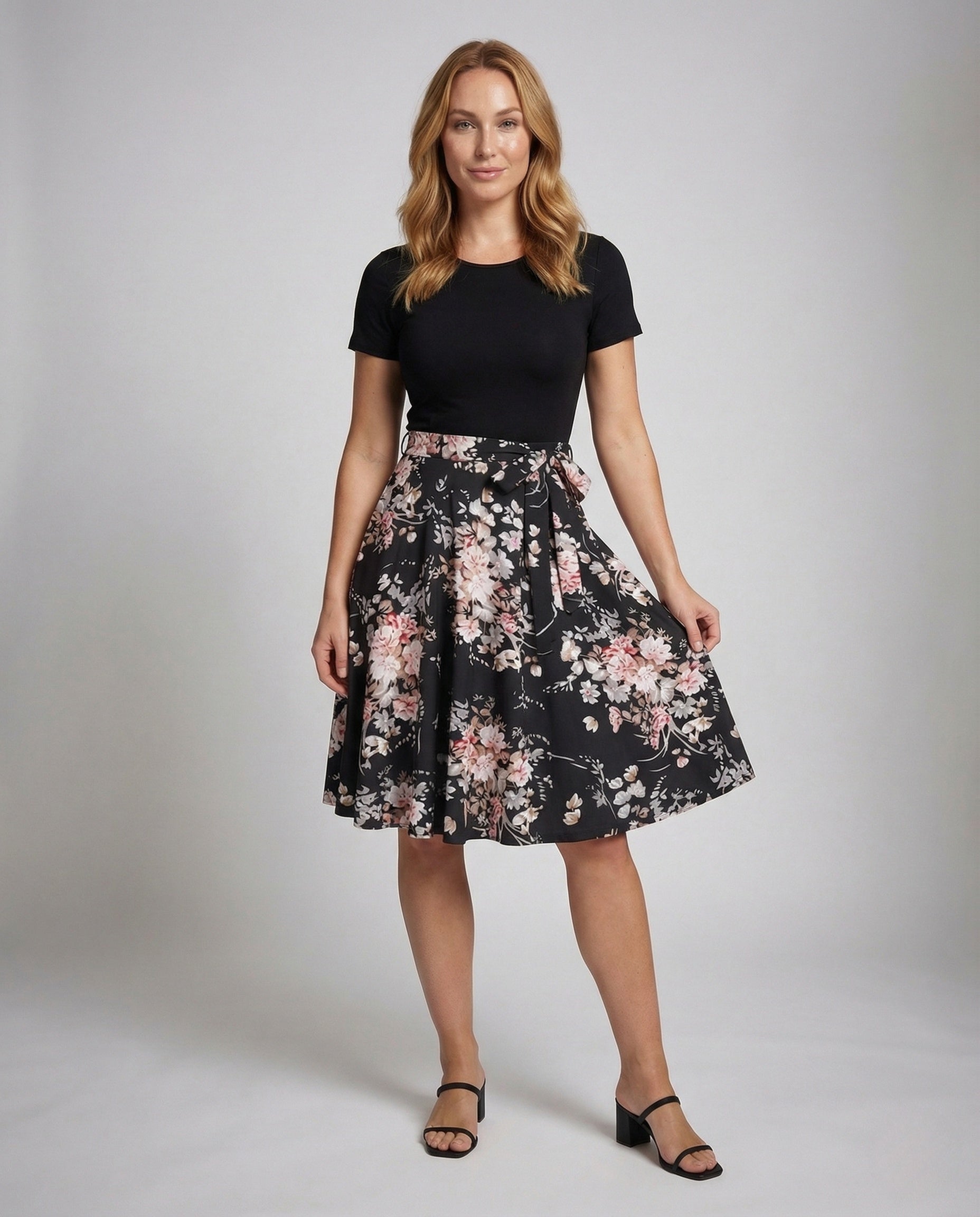 Damen Midikleid Blumenmuster Tellerrock - Norvielle