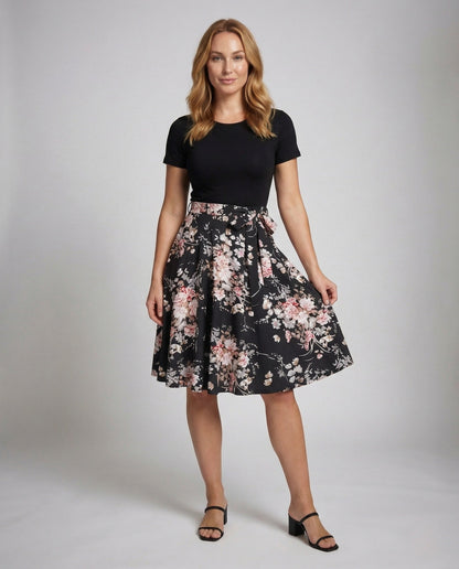 Damen Midikleid Blumenmuster Tellerrock - Norvielle
