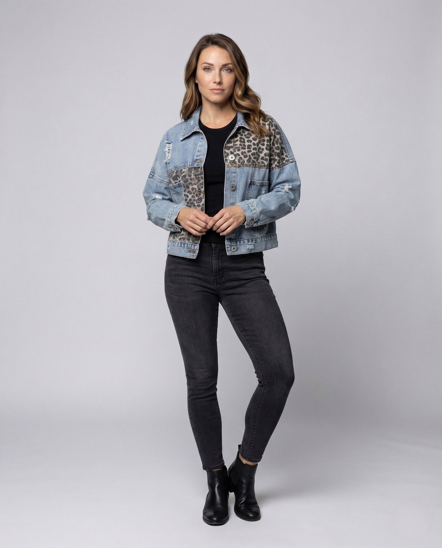 Damen Oversize Jeansjacke mit Patches Used-Look - Norvielle