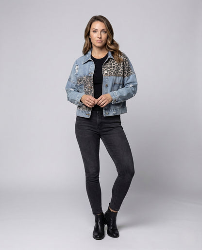 Damen Oversize Jeansjacke mit Patches Used-Look - Norvielle
