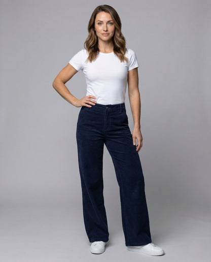 Damen High Waist Cordhose Weite Bein - Norvielle