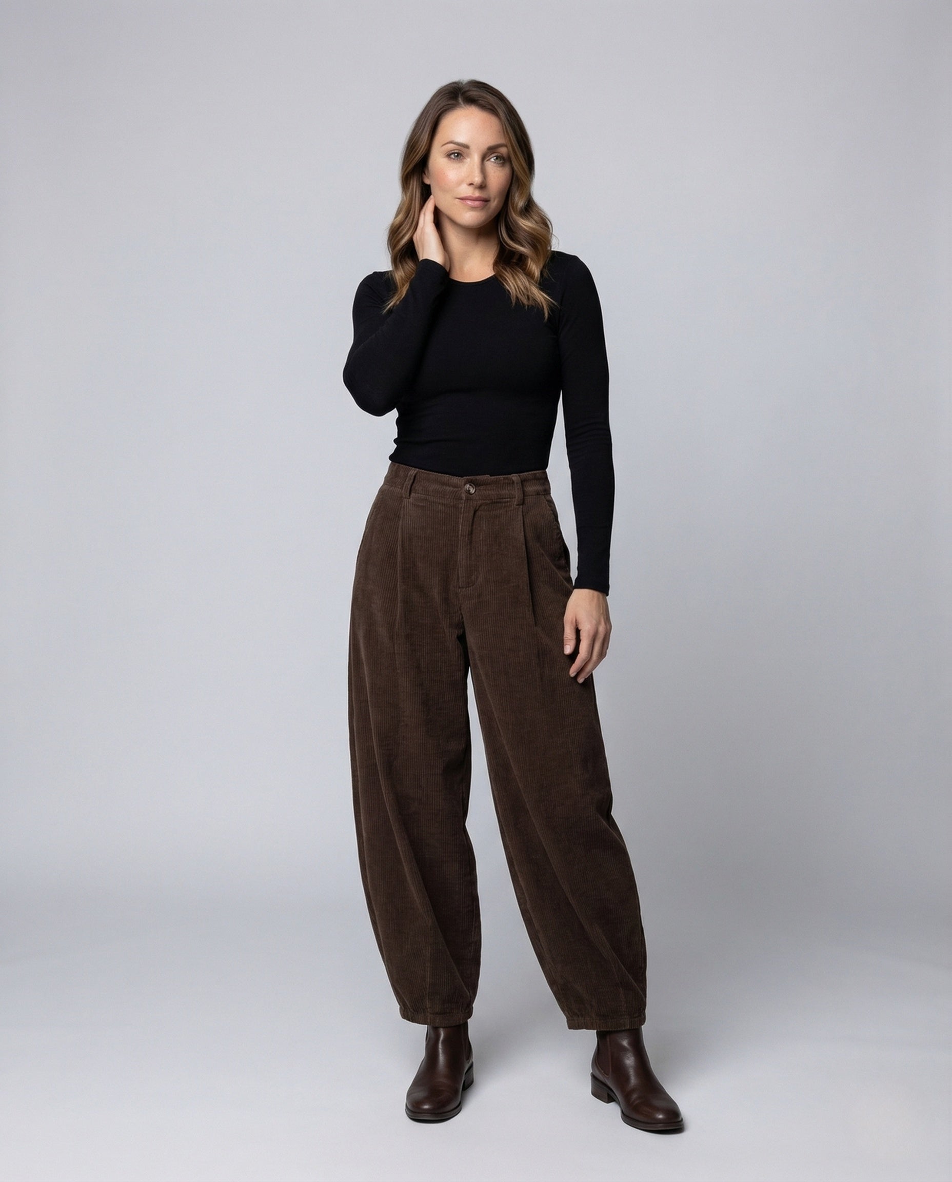 Damen Feincordhose Ballonbein mit Bundfalten - Norvielle