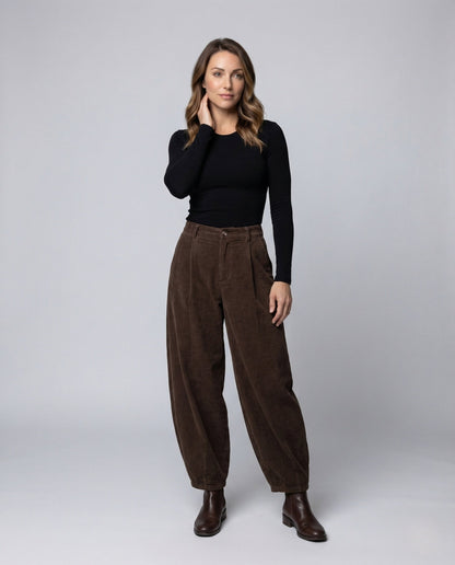 Damen Feincordhose Ballonbein mit Bundfalten - Norvielle